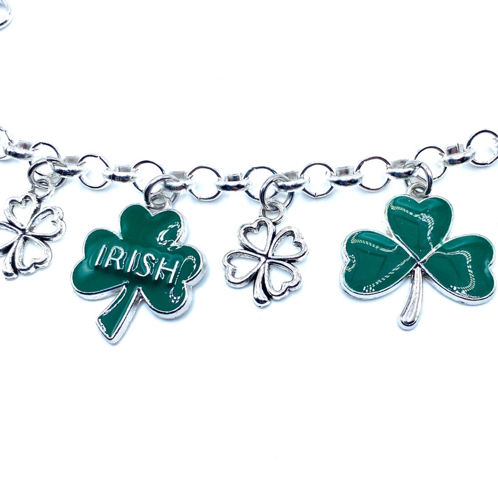 Green Shamrock Charm Bracelet Irish St Patrick’s Day Clovers - Picture 6 of 8